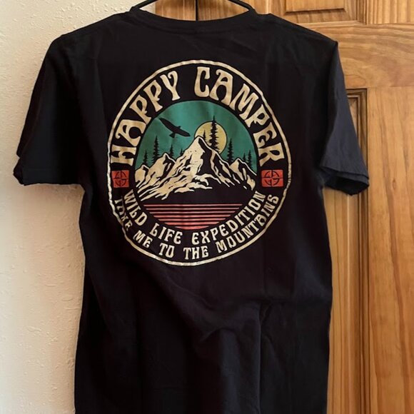SCW Men's T-Shirt "Happy Camper", Black, Small - Picture 1 of 4